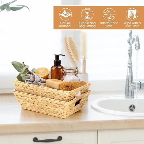 M4DECOR Snack Baskets Set of 3 - Wicker Organizer with Handles for Office | Medium Size