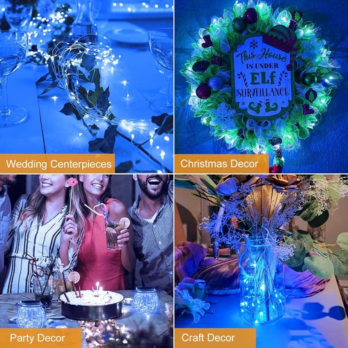 Btfarm 30 Pack Fairy Lights - Battery Operated 7ft Twinkle Lights | Waterproof Mini Silver Wire for Weddings & Decor, Blue