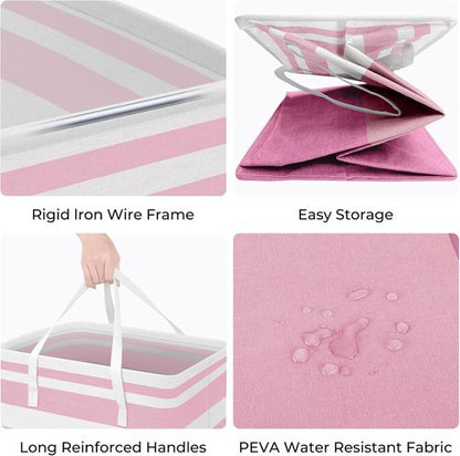 HomeHacks Large Waterproof Laundry Baskets - Collapsible Hampers with Reinforced Handles | 75L Each, Pink