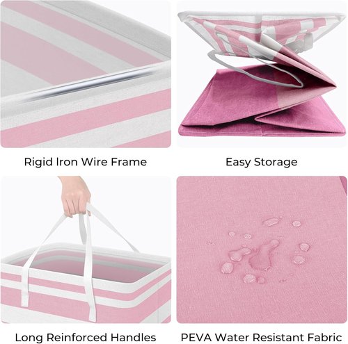 HomeHacks Large Waterproof Laundry Baskets - Collapsible Hampers with Reinforced Handles | 88L Each, Pink