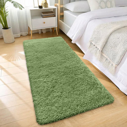 OLANLY 2x8 Machine Washable Runner Rugs for Hallway, Soft Fluffy Shaggy Bedside Rugs for Bedroom, Living Room, Indoor Floor Carpet for Kids Girls and Boys, Home Decor Aesthetic, Green