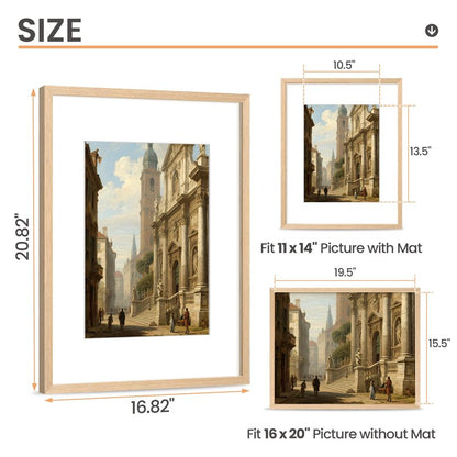 upsimples 16x20 Frames Set of 3, Natural Solid Wooden Picture Frames, Display 11x14 with Mat or 16 x 20 Without for Vertical or Horizontal Wall Hanging