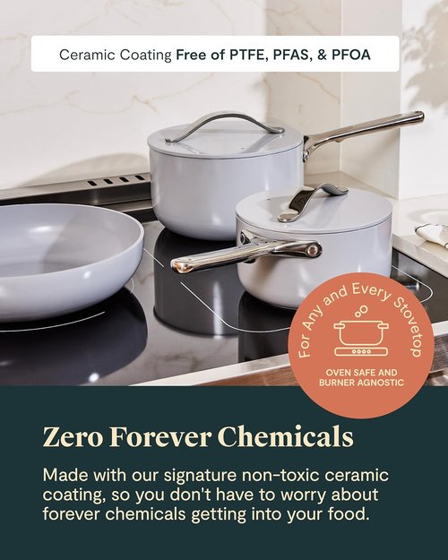 Caraway Non-Stick Ceramic Cookware Set - 12-Piece Pots, Pans & Lids | PFAS & PFOA Free, Oven Safe - Black