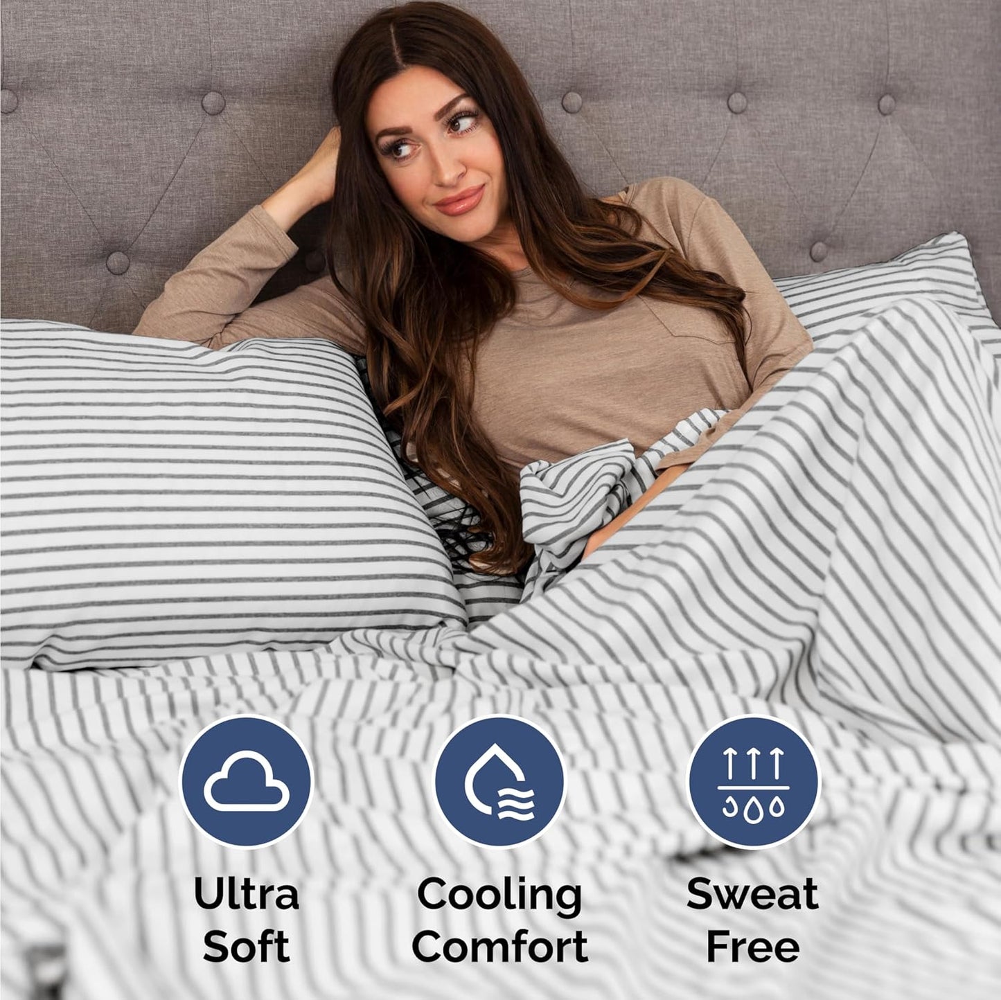 Skiennix Twin Size Sheet Set - Comfy Cooling Bedding with Deep Pockets - Soft, Wrinkle-Free Grey Stripes