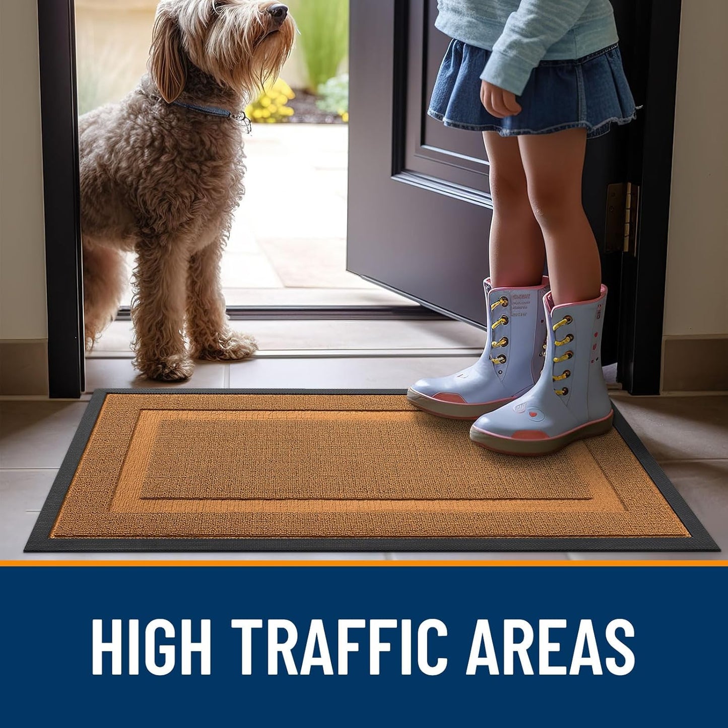 OLANLY Waterproof Front Door Mat - All-Season, Easy Clean Natural Rubber | 29.5x17, Tangerine Orange