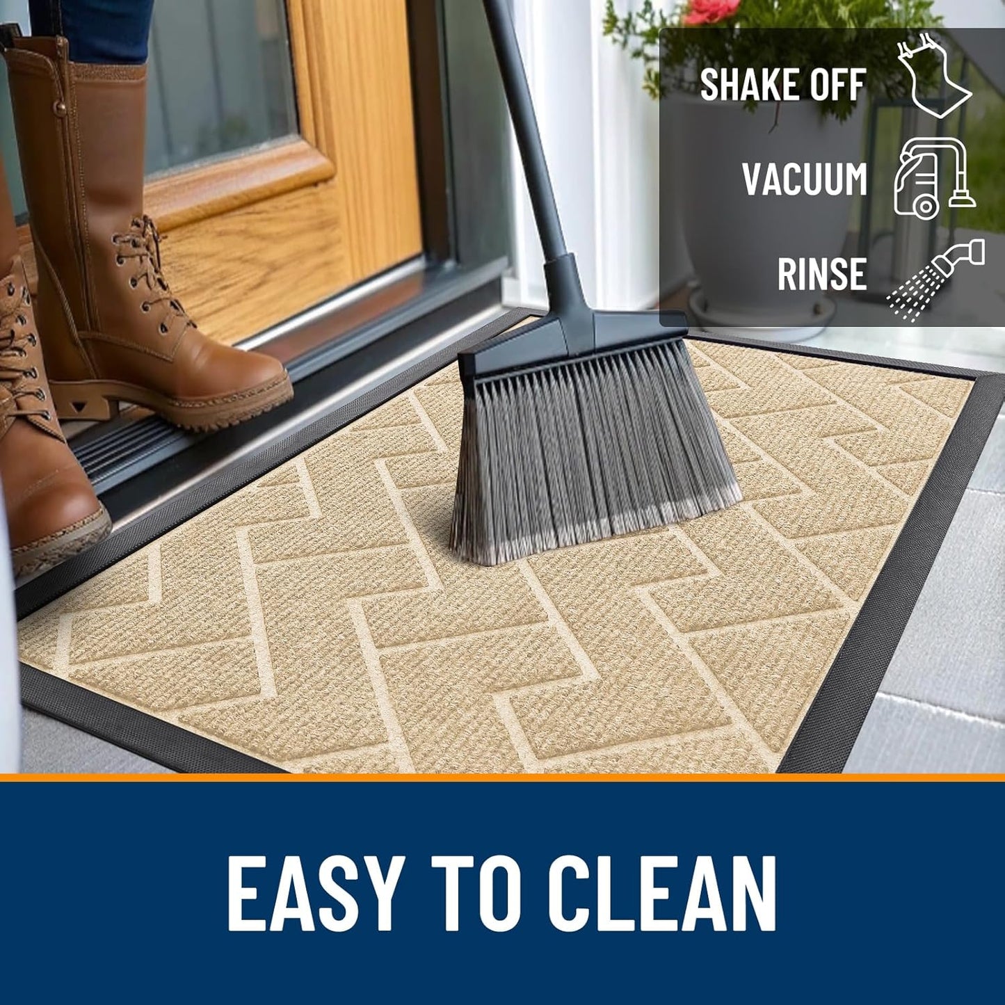 OLANLY Waterproof Front Door Mat - All-Season Indoor/Outdoor Doormat, Sturdy Natural Rubber, Herringbone Brick (Beige, 71x47)