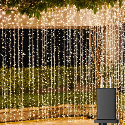 Solhice LED Curtain Lights - 20ft x 10ft Outdoor String Lights | 600 Warm White Twinkle LEDs for Wedding Decor