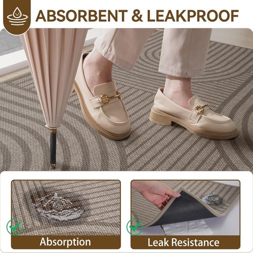 Absorbent Front Door Mat by [Brand Name] - 17''x30'' Non-Slip, Washable Indoor Doormat | Easy-Clean Brown Welcome Mat