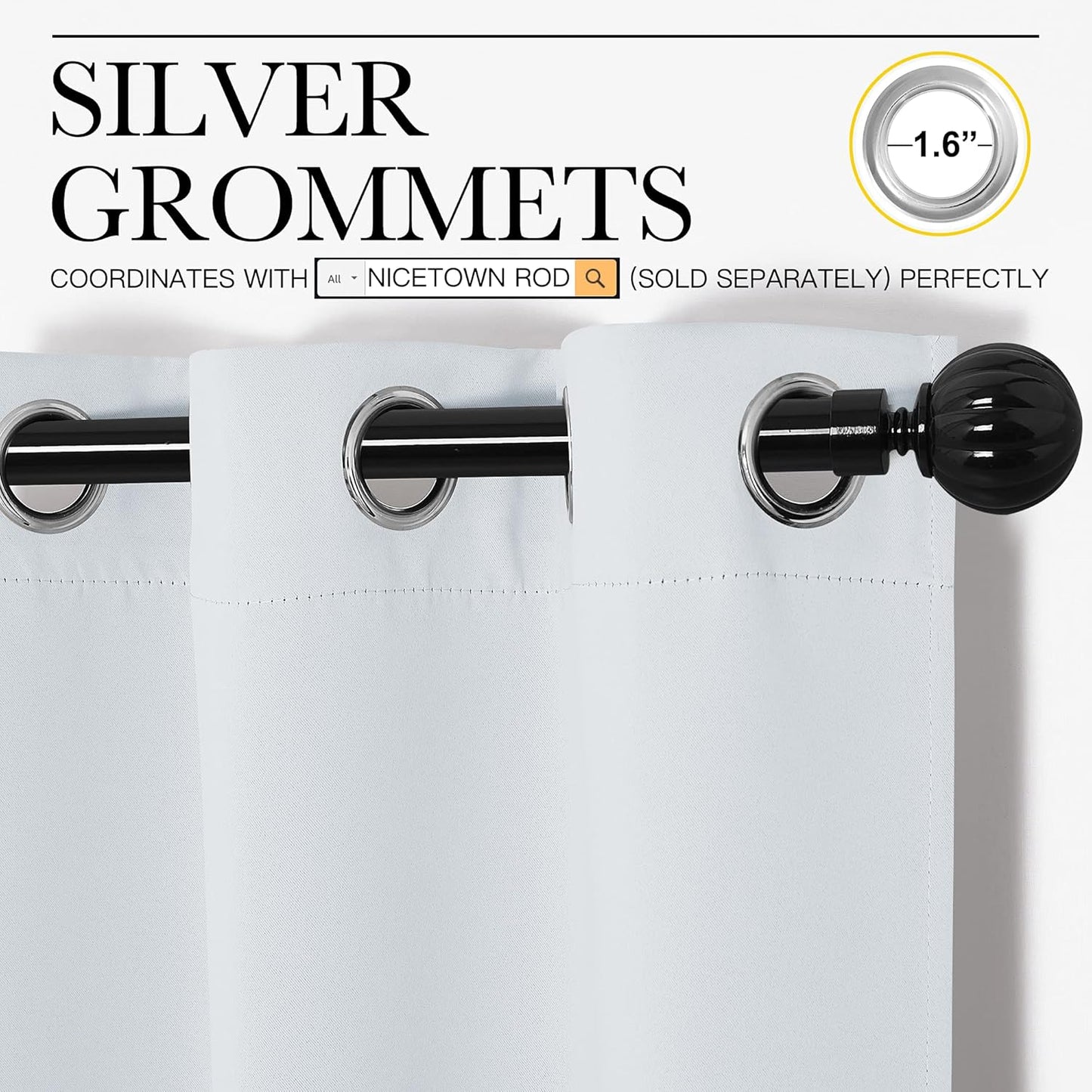 NICETOWN Room Darkening Curtain Panels - Thermal Insulated Curtains for Bedroom/Nursery | 55" W x 96" H, Greyish White