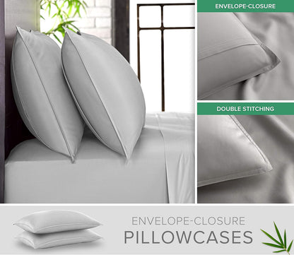 Pure Bamboo Queen Sheets - Luxuriously Soft 100% Organic Viscose Bed Sheet Set | Cooling & Durable (Queen, Silver Pearl)