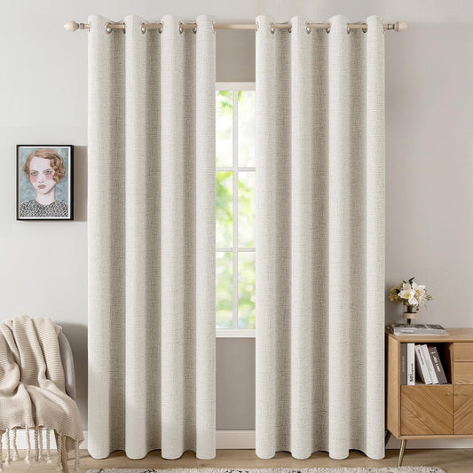 MIULEE Linen Texture Curtains - 100% Blackout Thermal Insulated Drapes | Beige, 52x108 Inch (2 Panels)