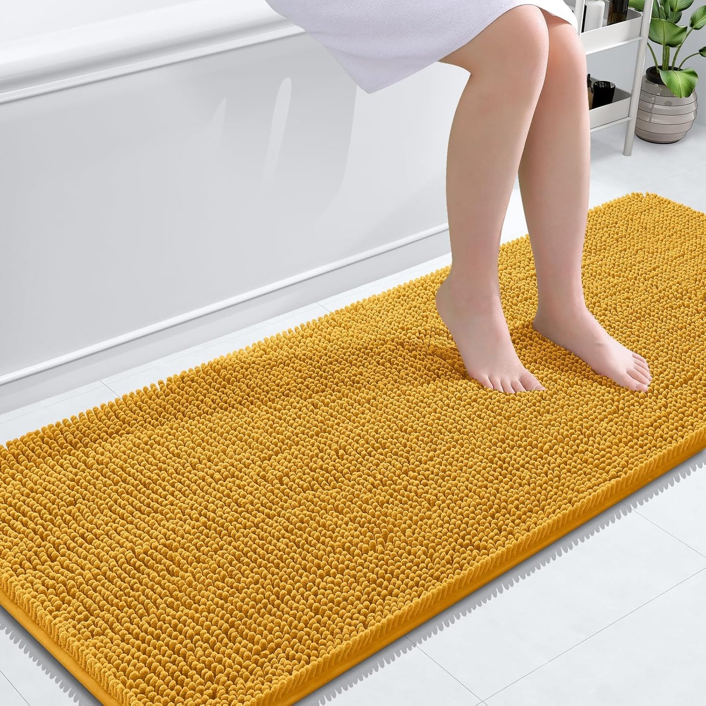 OLANLY Bathroom Runner Rugs - Soft Absorbent Chenille | Quick-Dry Rubber Backing, 59x24, Golden Yellow