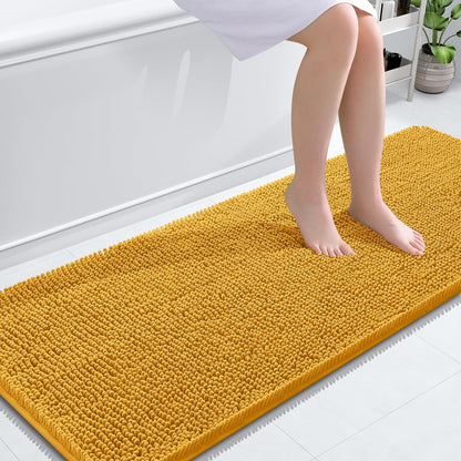 OLANLY Bathroom Runner Rugs - Soft Absorbent Chenille | Quick-Dry Rubber Backing, 59x24, Golden Yellow