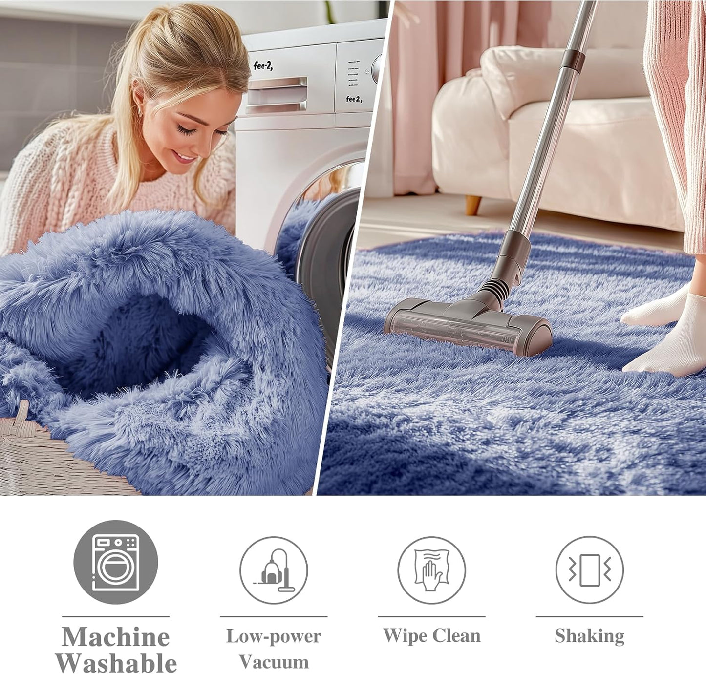 OLANLY Denim Blue Round Rug - Soft, Machine Washable 6 ft Circle Area Rug for Bedroom & Living Room Decor