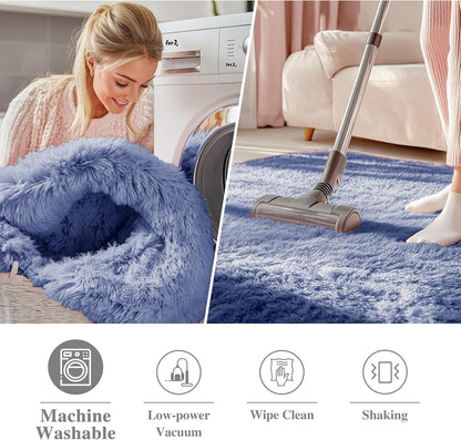 OLANLY Denim Blue Round Rug - Soft, Machine Washable 6 ft Circle Area Rug for Bedroom & Living Room Decor