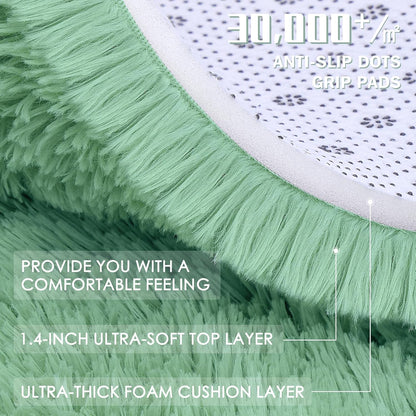 OLANLY Soft Fluffy Shaggy 3x5 Bedside Rug - Machine Washable Indoor Carpet in Mint Green for Kids & Nursery