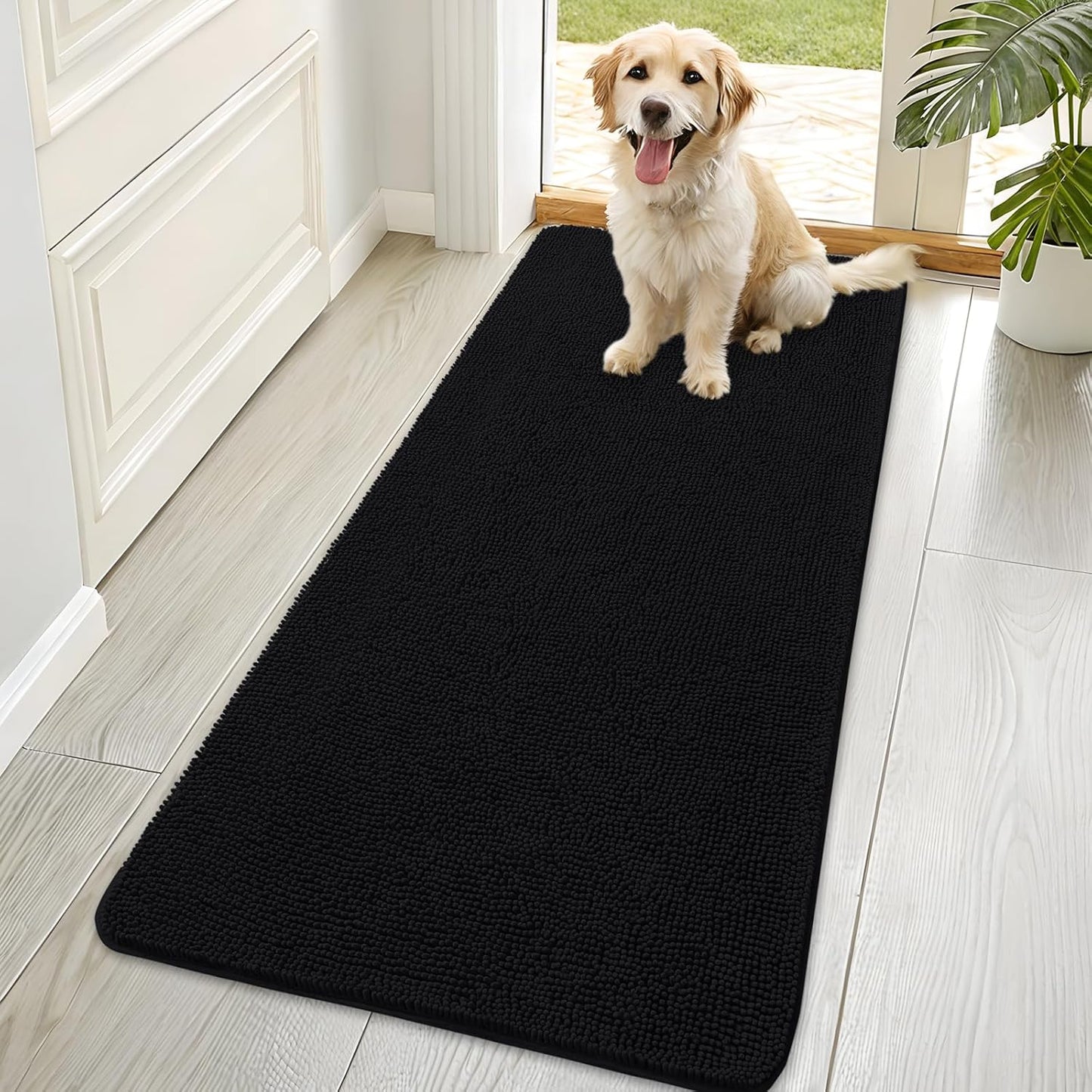 OLANLY Dog Door Mat - Absorbent Non-Slip Mud Mat for Indoor Use | 70x35 Black Chenille Carpet