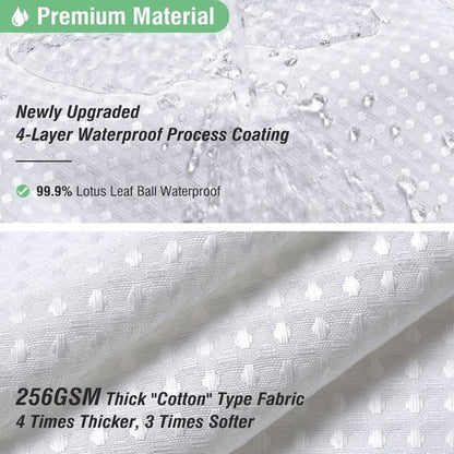 Dynamene Long White Fabric Shower Curtain - Waffle Textured Tall Heavy Duty Cloth Shower Curtains for Bathroom, 256GSM Large Hotel Spa Luxury Bath Curtain Set with 12 Plastic Hooks(72Wx78H, White)