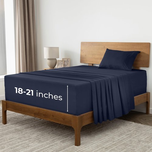 Mellanni Extra Deep Twin Sheets - 3 PC Iconic Collection Bedding - Hotel Luxury, Ultra Soft, Cooling Bed Sheets - Wrinkle, Fade, Stain Resistant (Twin, Navy Blue)