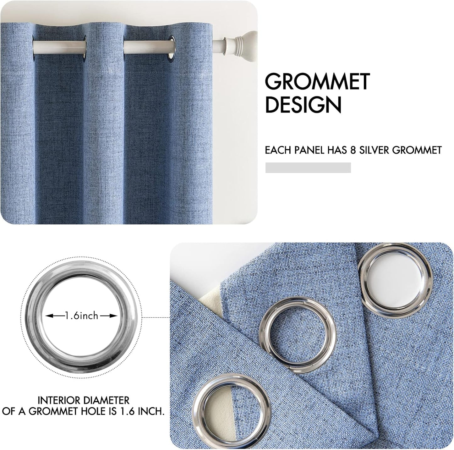 MIULEE Blackout Curtains - 100% Thermal Insulated Linen Texture Drapes | Stone Blue, 52x108 Inch (2 Panels)