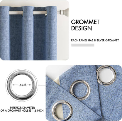 MIULEE Linen Blackout Curtains - 100% Room Darkening Thermal Insulated Grommet Panels | 42" x 90" Stone Blue (2 PCs)