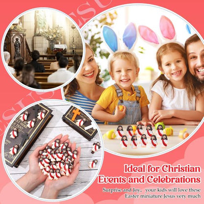 Bememo 25 Pcs Little Jesus Figures, Mini Jesus Loves You Figures, Original Design Multicolor Tiny Easter Figurines to Hide and Seek Religious Gifts for Easter Egg Stuffers(Red)