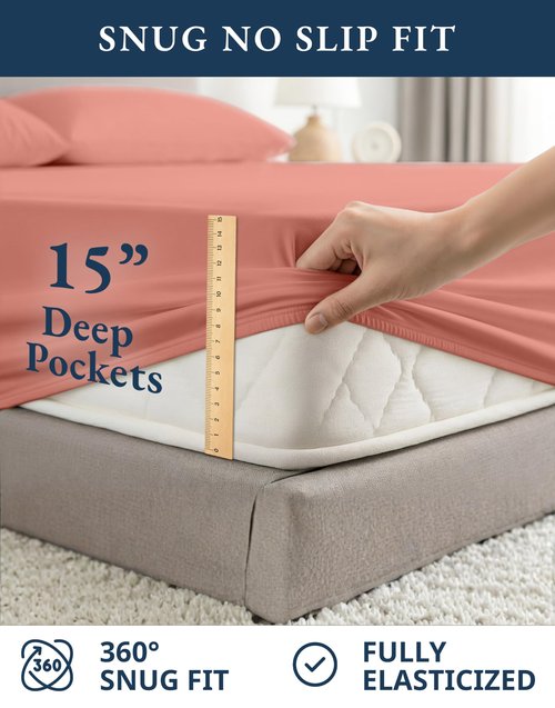 LANE LINEN 100% Organic Cotton California King Sheets Set, 4-Piece Pure Organic Cotton Long Staple Percale Weave Soft Best Bedding Sheets for Bed, Breathable, Fits Mattress Upto 15" Deep - Rose Dawn