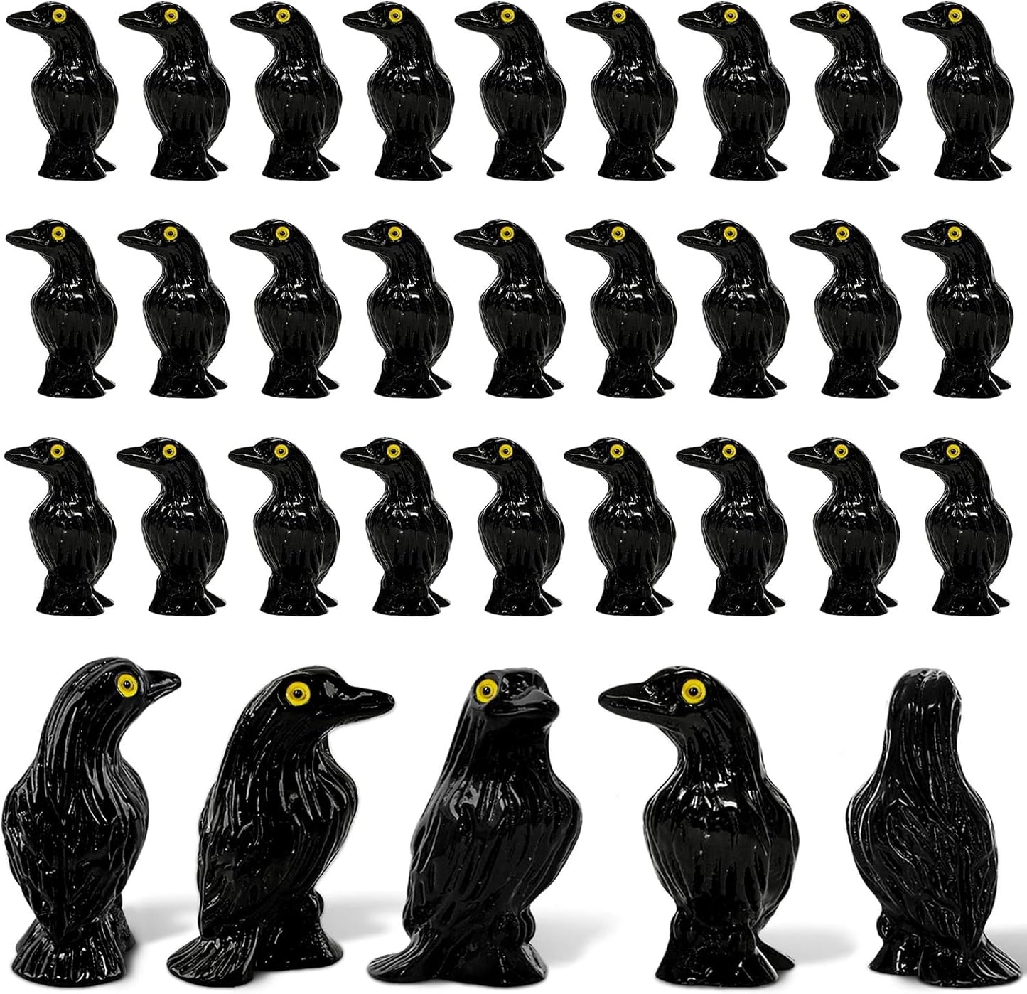 Skiennix Miniature Crows Figurines - 36pcs Tiny Black Raven Cake Toppers for Halloween Decor