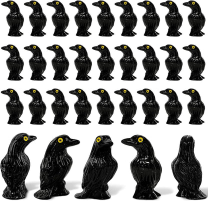 Skiennix Miniature Crows Figurines - 36pcs Tiny Black Raven Cake Toppers for Halloween Decor