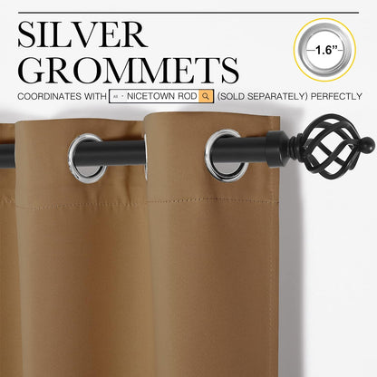 NICETOWN Blackout Curtains - Noise Reducing & Draft Blocking | 68-Inch Length, 2 Panels in Gold Brown