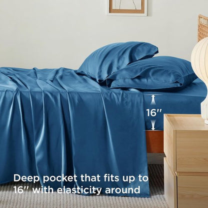 Bedsure Cooling Bed Sheets - Rayon from Bamboo, Breathable & Soft | Full Size, Deep Pocket Up to 16 Inches, Teal