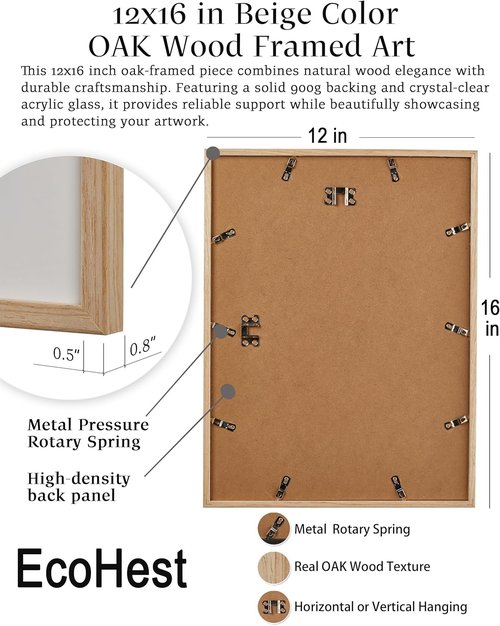 EcoHest Framed Wall Art - Trendy Newspaper Canvas Print | 12x16 in Oak Wood, Beige Logs for Dorm Decor