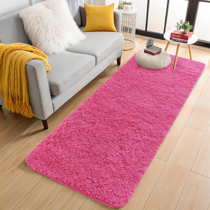 OLANLY Soft Fluffy Shaggy Runner Rugs - Machine Washable Indoor Carpet for Hallway & Bedroom | Hot Pink