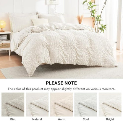HYMOKEGE Ivory Twin Comforter Set - 5-Piece All-Season Luxury Bedding Set with Sheets & Pillowcases
