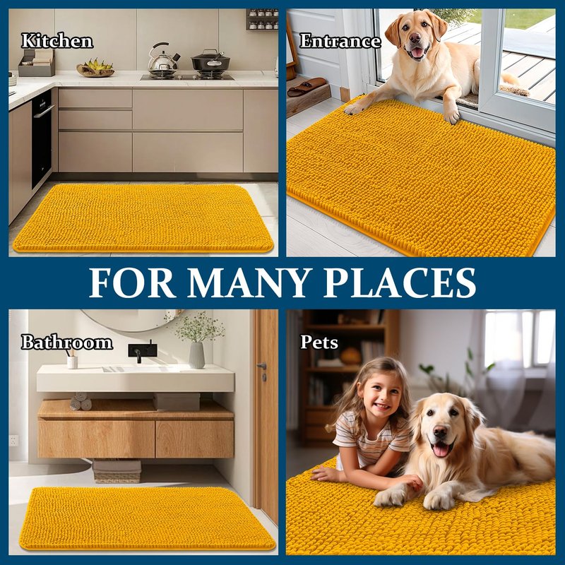 OLANLY Dog Door Mat for Muddy Paws 30x20, Absorbs Moisture and Dirt, Absorbent Non-Slip Washable Doormat, Quick Dry Chenille Mud Mat, Entry Indoor Entryway Carpet for Inside Floor, Golden Yellow
