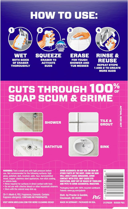 Mr. Clean Magic Eraser Sponge - Powerful Soap Scum Remover for Bathroom & Shower | 6 Count with Lemon Scent