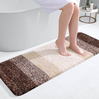 OLANLY Bathroom Runner Rugs - Extra Soft Microfiber Bath Mats | Quick Dry, Rubber Backing, 47x17, Brown