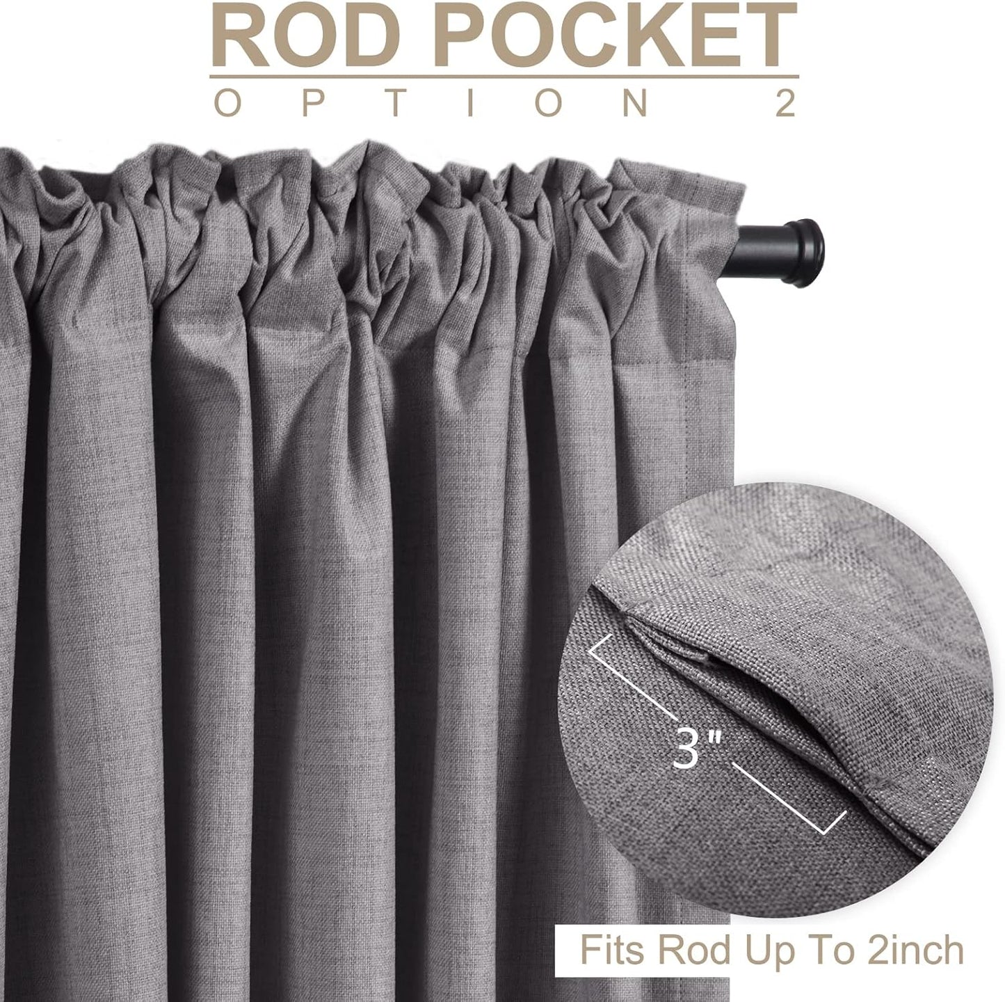 Skiennix 100% Blackout Linen Curtains - Thermal Insulated Drapes, 50" W x 96" L, Dark Gray (2 Panels)