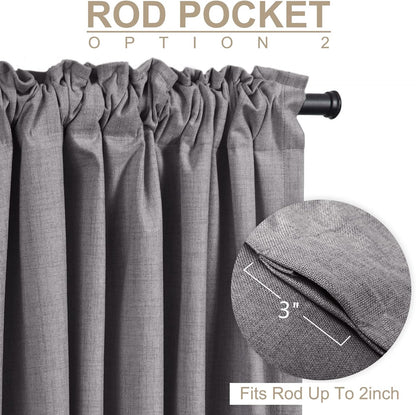 Regine Switzerland 100% Blackout Linen Curtains - Thermal Insulated Drapes | 84" Long, Dark Gray, 2 Panels Set