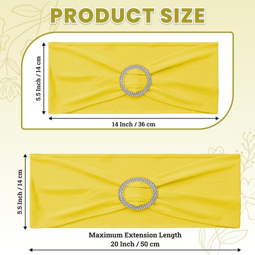 MDS Spandex Chair Sashes - Universal Fit Elastic Stretch Bands with Buckle Slider Bow | 150 Pack - Yellow