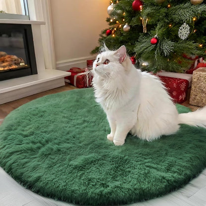 OLANLY Dark Green Round Rug - Soft, Fluffy, Machine Washable 3 ft Circle Area Rug for Bedroom & Living Room