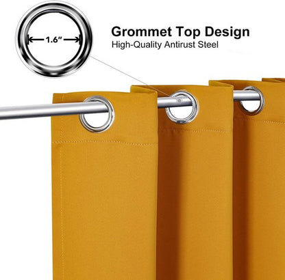 ChrisDowa Grommet Blackout Curtains - Thermal Insulated Room Darkening Panels, Mustard Yellow, 42W x 84L