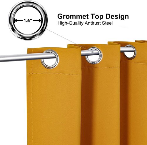 ChrisDowa Blackout Curtains - Thermal Insulated Room Darkening Panels, Mustard Yellow, 52 x 120 Inch Set