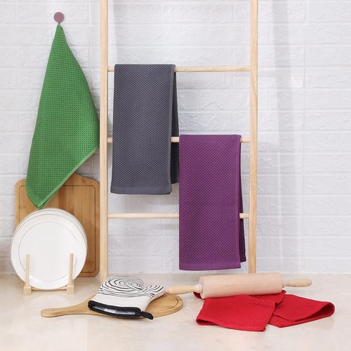 Homaxy Kitchen Dish Towels - Ultra Soft 100% Cotton Waffle Weave, Quick Drying, 13 x 28 Inches, 6-Pack, Red