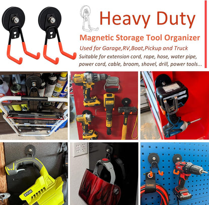 ULIBERMAGNET Heavy Duty Magnetic Garage Hooks - Strong Magnet Holders for Tools & Pegboard | 2 Pack (Orange)
