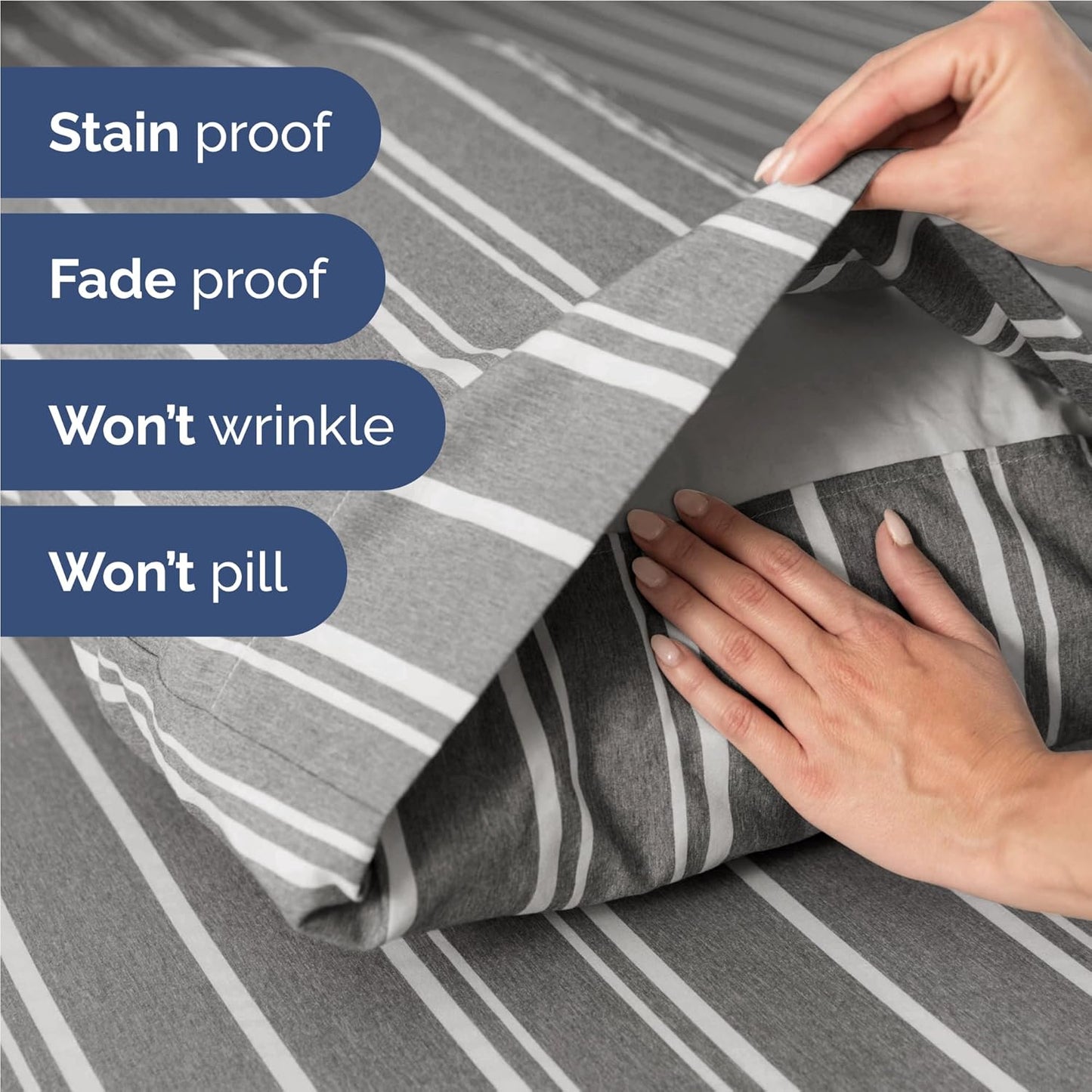 Skiennix Twin XL Sheet Set - Comfy Breathable Cooling Bedding - Hotel Luxury Grey Stripes - Deep Pockets, Wrinkle-Free
