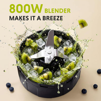 Simple Deluxe Smoothie Blender - 800W Personal Blender with 3 BPA-Free Portable Cups | Ice Crushing & Frozen Drinks, Silver