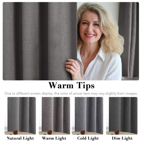 H.VERSAILTEX Primitive Linen Curtains 100% Blackout Curtain Drapes Burlap Fabric Curtains with White Thermal Insulated Liner, Grommet Top Drapes Living Room/Bedroom (2 Panels, 42 x 84 Inch, Grey)