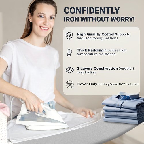 UniSimp Small Ironing Board Cover and Pad 12"x32" Small Iron Board Cover with Padding,Tabletop Mini Ironing Board Cover and Pad Small Size, Cotton Canvas, Heat Resistant, Drawstring Gray