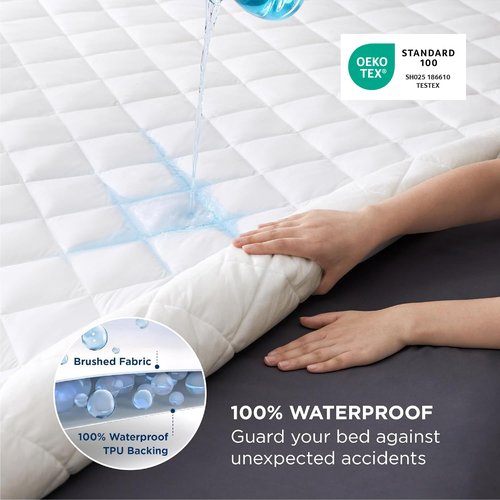 Bedsure King Mattress Protector, Quilted Waterproof Mattress Pad with Deep Pocket up to 22 Inches, Soft Breathable Noiseless Bed Cover, Topper Bed King White for Home, Bedroom, Hotel - White